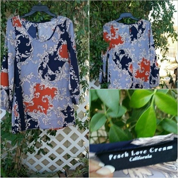 SALE Peach Love Cream Baroque Print Dress‎ - Picture 2 of 2